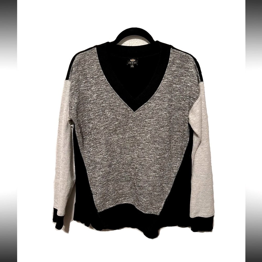 Jones New York Sport Gray Black Pullover Sweat Shirt Oversized Womens US M
